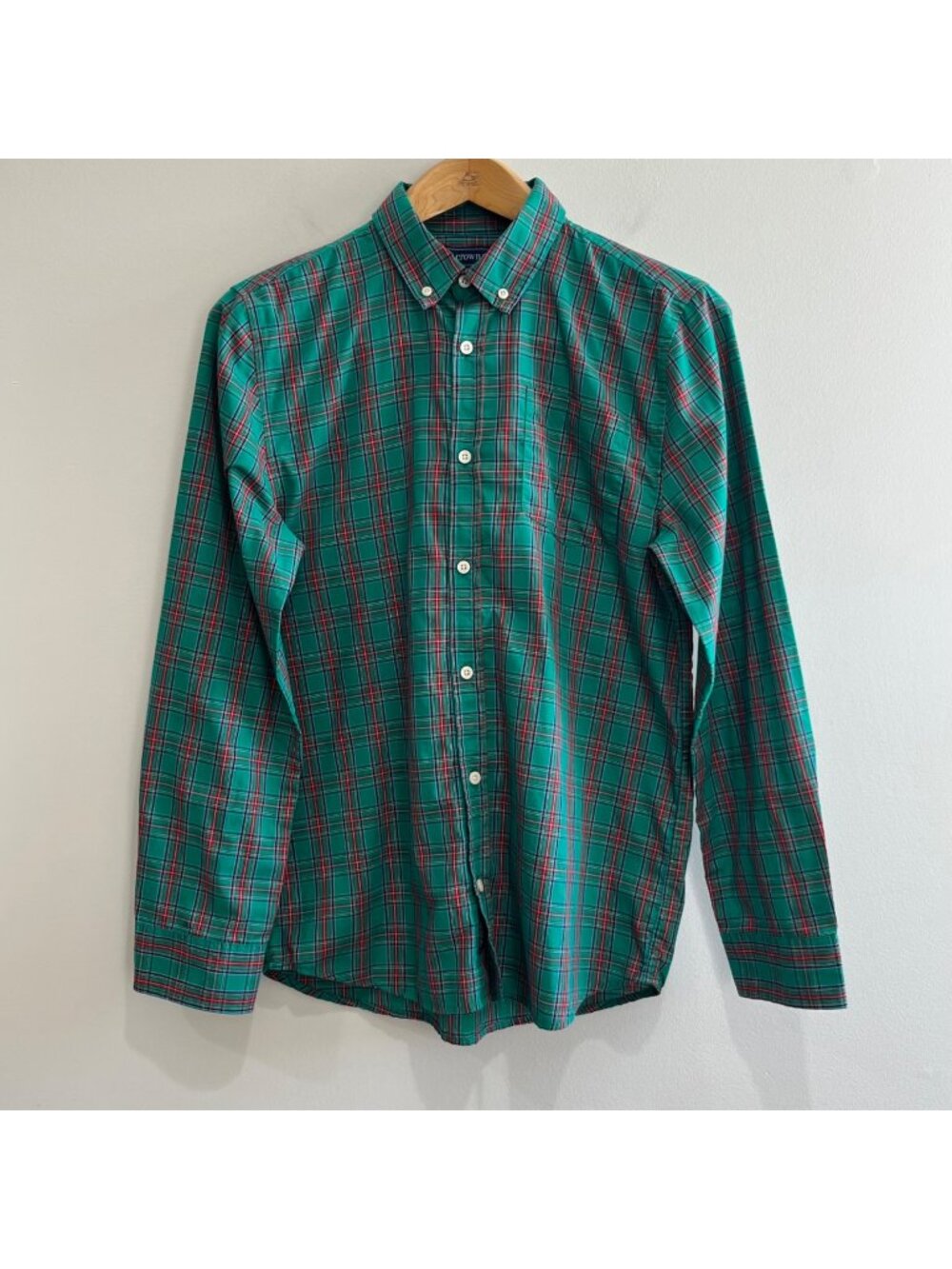 Crown & Ivy Green Red Tartan Plaid Button Up Shirt Womens XL Long Sleeve Holiday